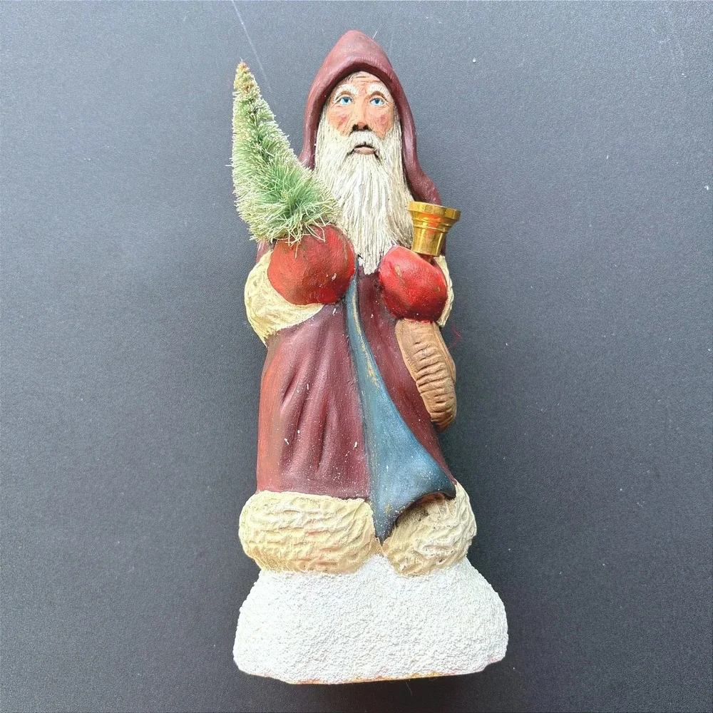 Authentic‎ Kirt Curtis Hand Carved Wood Santa Figurine Old World Folk Art Signed